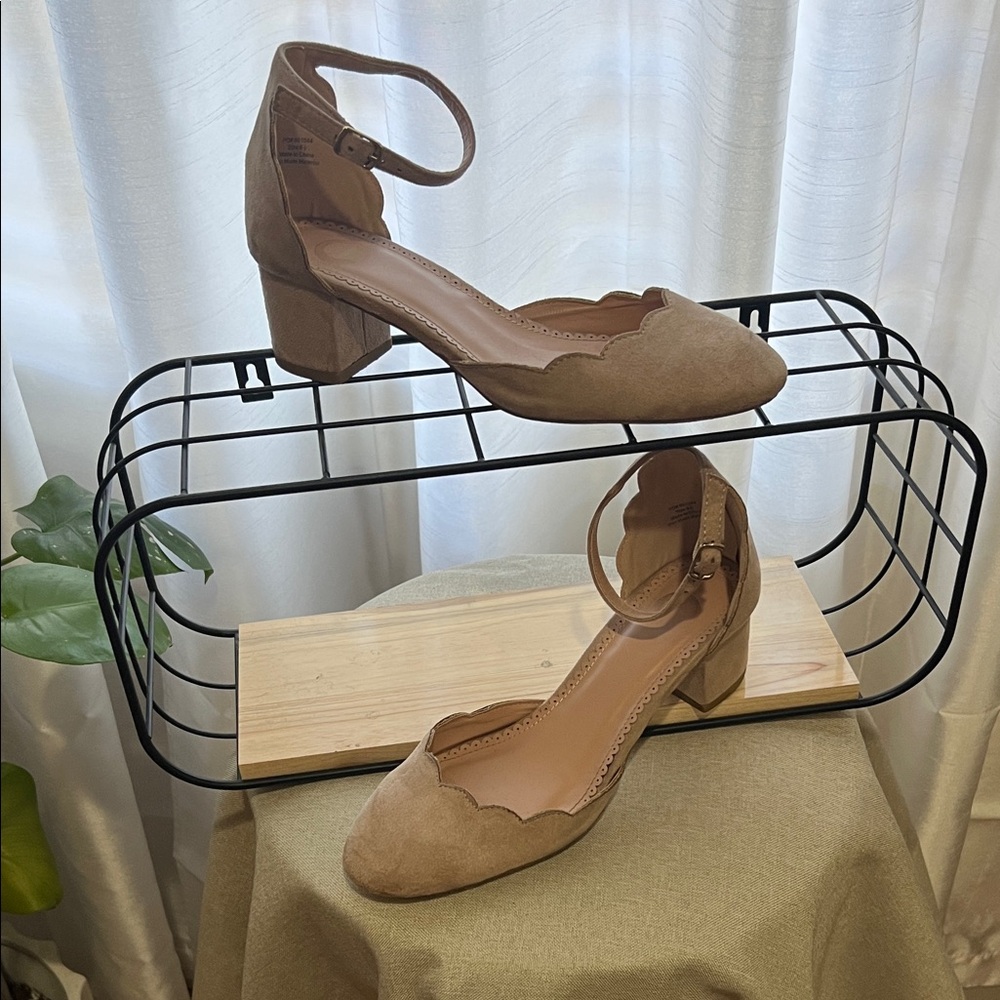 Elegant Tan Block Heel Women's Shoes